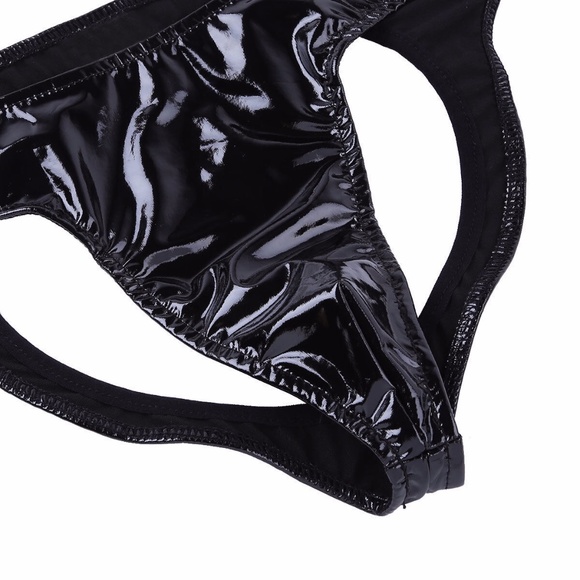 Men's New PVC Black Vinyl Backless Briefs Open Back Underwear - Picture 5 of 15